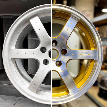 Jante aluminium rénovée avec peinture époxy jaune et finition poli diamanté Auto AK